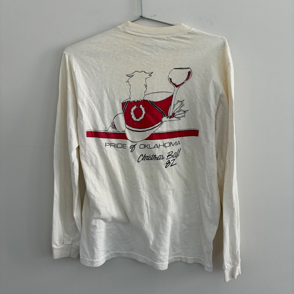 Vintage 1982 Pride of Oklahoma Christmas Ball Long Sleeve Pocket T-Shirt White M
